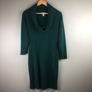 3/$14 Dressbarn green sweater dress cowl neck midi L